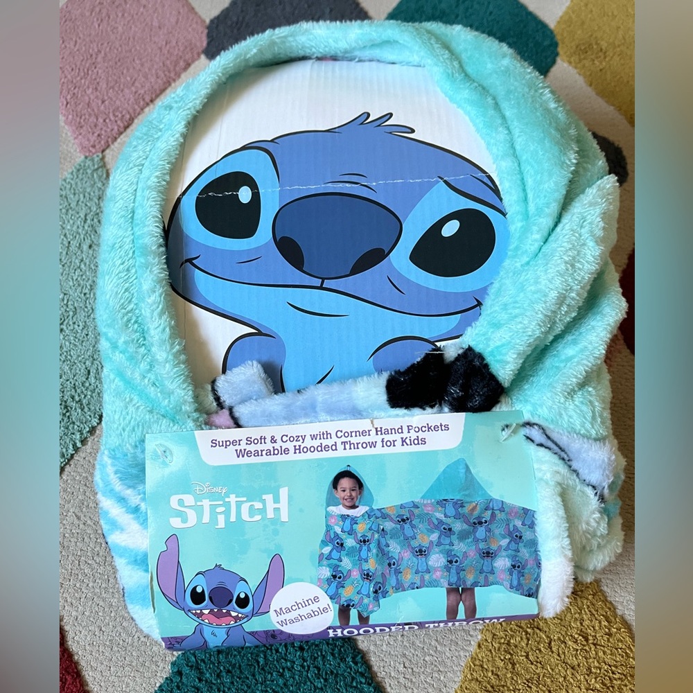 Disney Stitch Hooded Throw for Kids - Light Blue and Black